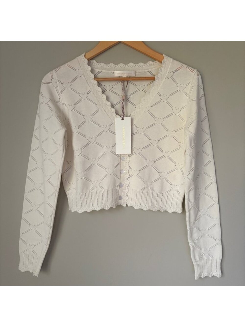 NWT LoveShackFancy Petra Knit Heart Argyle Cardigan Parchment Cream Ivory | S - Picture 6 of 14